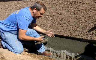 Concrete Repairman LLC technician addressing stem wall failure with professional repair on a residential foundation in Arizona. Call 480-725-7614 today to schedule an inspection and stop foundation damage before it worsens. Concrete Repairman LLC specializes in identifying and repairing stem wall failure with trusted, long-term solutions.